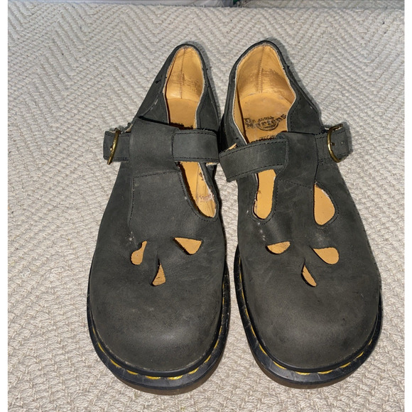 Vintage 90s Dr. Martens Mary Jane Nubuck Strap Shoes England Size 4 AW 004 - Picture 2 of 10